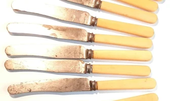 12 cuchillos de postre mango de marfil Elkington largo total 22 cm Broqua & Sholberg