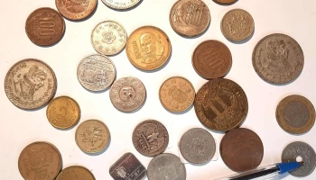25 monedas, algunas libras inglesas, medalla del Centenario y otras