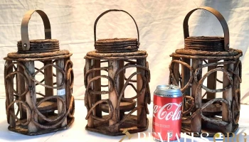 3 faroles de madera artesanales porta velas