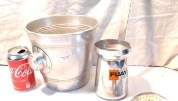4 piezas en aluminio, balde, cucharones y espumadera