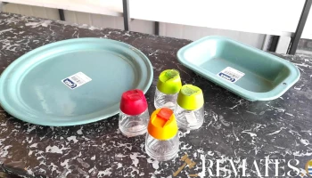 4 saleros fuentes esmaltadas redonda y rectangular