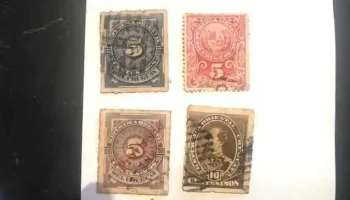 4 sellos de Uruguay antiguos, fines siglo 19