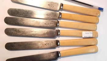 6 cuchillos de mesa mango marfilina hoja acero inoxidable Butler Sheffield