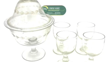 Copon Antiguo De Vidrio  + 4 Copas