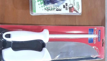 cuchillo con chaira y linterna minera