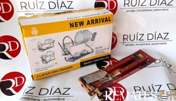 escurridor de plato de 2 niveles y set de cubiertos para asado