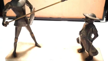 Grupo en bronce base de mármol Quijote y Sancho panza Base 34 y altura 25 cm