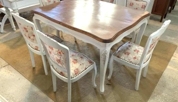 Juego De Comedor Luis Xv Mesa 1,40 X 1,10 X 0,80 Y 6 Sillas Tapizadas