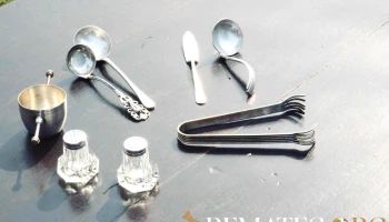Lote 6 piezas 4 en plata y 2 condimentero en vidrio