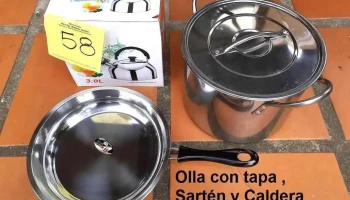 olla de acero con tapa + sarten + caldera
