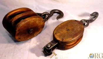 Par de pastecas de madera barco antiguas