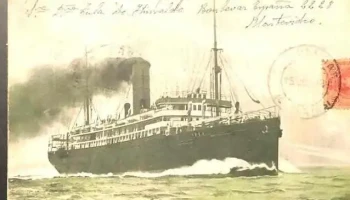 Postal compañia Transatlantica con plano del barco en su interior