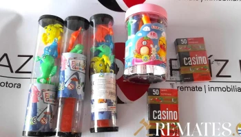 set de 20 fibras de colores con sello, 3 set de pesca y 2 juegos de cartas