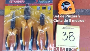 set de 3 pinzas + cinta metrica 5 mts