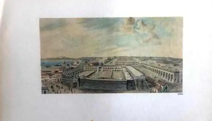 10 láminas con dibujo de la fortaleza de Montevideo y aledaños