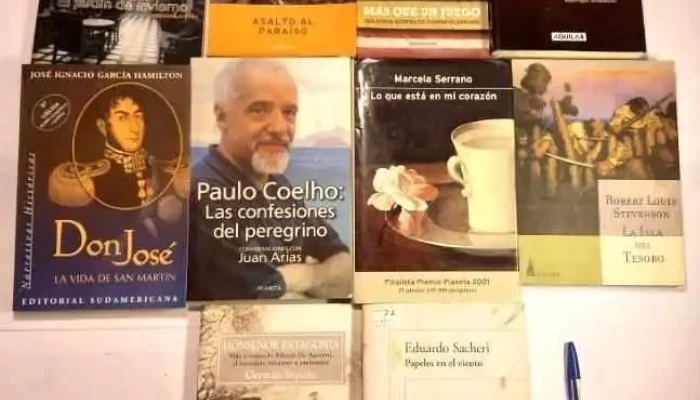 10 libros: Paulo Cohelo, Mas que un Juego, Monsenor Patagonia, Isla del Tesoro, etc