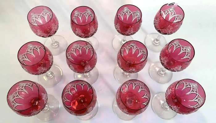 12 Copas De Cristal Talladas Color Rubi 3 - 06-12-2020