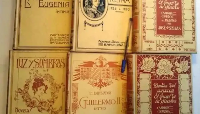 6 libros de Edit Montaner y Simon Barcelona sobre La Emperatriz Eugenia, Emperador Guillermo, El Angel de la Guardia, etc