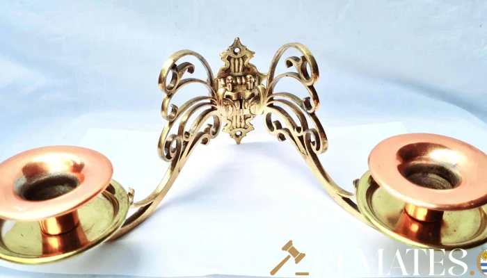 Candelabro de piano doble en bronce y cobre