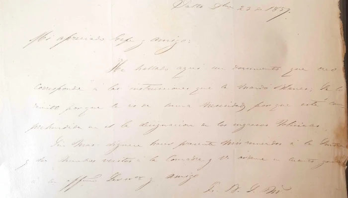 Carta al Coronel Diego Lamas fecha diciembre de 1857