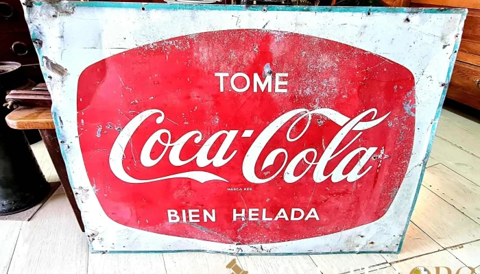 Cartel antiguo chapa litografíado Coca Cola