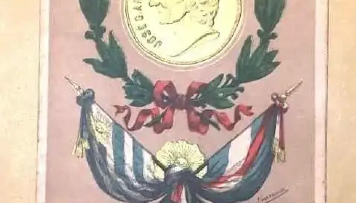 interesantisima postal de 1903 con raro perfil  de Artigas sobre dorado