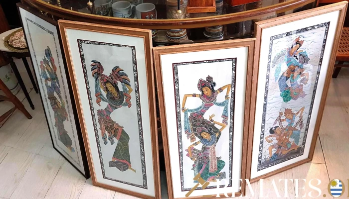 Juego de 4 cuadros pintados a mano Malasia