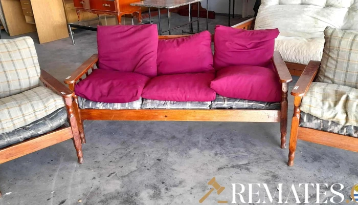 juego de living 3 + 1 + 1 estructura en madera con almohadones