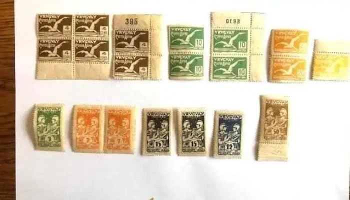 variedad de sellos antiguos de Uruguay sin circular con Gaviotas